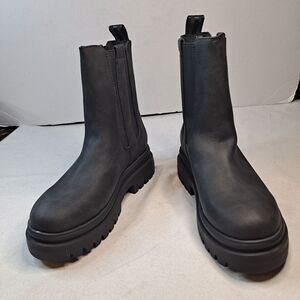 Rocket Dog Dekko Chelsea Boots Womens 8.5 Black Faux Leather Moto Lug Sole